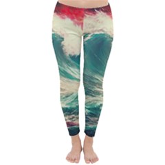 Storm Tsunami Waves Ocean Sea Nautical Nature 2 Classic Winter Leggings by Jancukart