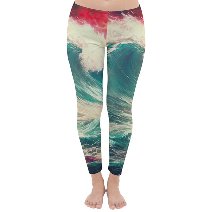 Storm Tsunami Waves Ocean Sea Nautical Nature 2 Classic Winter Leggings