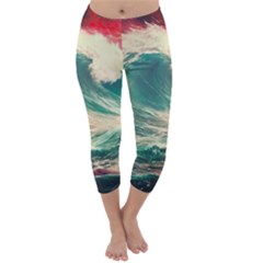 Storm Tsunami Waves Ocean Sea Nautical Nature 2 Capri Winter Leggings 