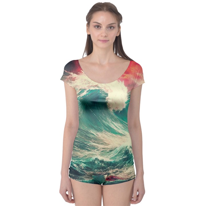 Storm Tsunami Waves Ocean Sea Nautical Nature 2 Boyleg Leotard 