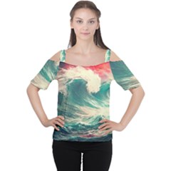 Storm Tsunami Waves Ocean Sea Nautical Nature 2 Cutout Shoulder Tee