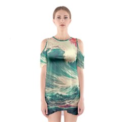 Storm Tsunami Waves Ocean Sea Nautical Nature 2 Shoulder Cutout One Piece Dress