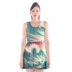 Storm Tsunami Waves Ocean Sea Nautical Nature 2 Scoop Neck Skater Dress by Jancukart