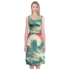 Storm Tsunami Waves Ocean Sea Nautical Nature 2 Midi Sleeveless Dress