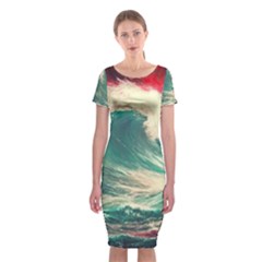 Storm Tsunami Waves Ocean Sea Nautical Nature 2 Classic Short Sleeve Midi Dress