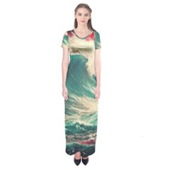 Storm Tsunami Waves Ocean Sea Nautical Nature 2 Short Sleeve Maxi Dress