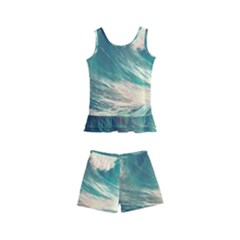 Storm Tsunami Waves Ocean Sea Nautical Nature 2 Kids  Boyleg Swimsuit