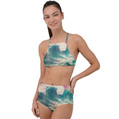 Storm Tsunami Waves Ocean Sea Nautical Nature 2 High Waist Tankini Set