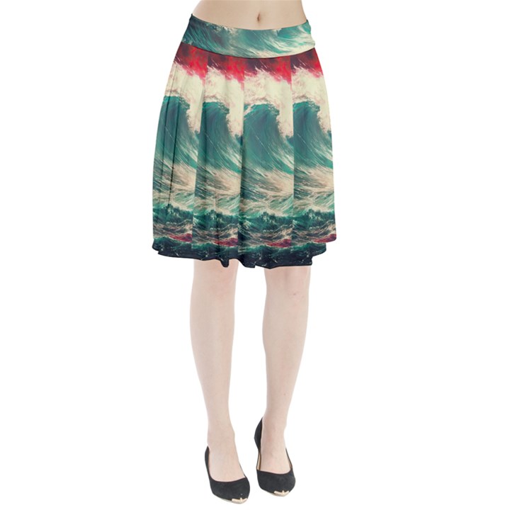 Storm Tsunami Waves Ocean Sea Nautical Nature 2 Pleated Skirt