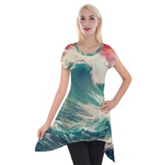 Storm Tsunami Waves Ocean Sea Nautical Nature 2 Short Sleeve Side Drop Tunic by Jancukart