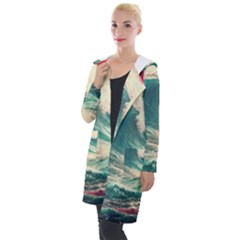 Storm Tsunami Waves Ocean Sea Nautical Nature 2 Hooded Pocket Cardigan