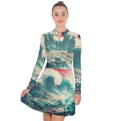 Storm Tsunami Waves Ocean Sea Nautical Nature 2 Long Sleeve Panel Dress