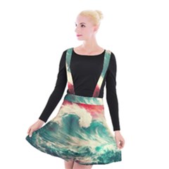 Storm Tsunami Waves Ocean Sea Nautical Nature 2 Suspender Skater Skirt by Jancukart