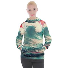 Storm Tsunami Waves Ocean Sea Nautical Nature 2 Women s Hooded Pullover by Jancukart