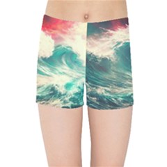 Storm Tsunami Waves Ocean Sea Nautical Nature 2 Kids  Sports Shorts by Jancukart