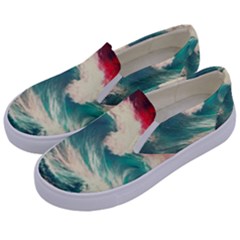 Storm Tsunami Waves Ocean Sea Nautical Nature 2 Kids  Canvas Slip Ons