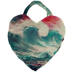 Storm Tsunami Waves Ocean Sea Nautical Nature 2 Giant Heart Shaped Tote