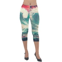 Storm Tsunami Waves Ocean Sea Nautical Nature 2 Lightweight Velour Capri Leggings  by Jancukart