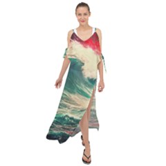 Storm Tsunami Waves Ocean Sea Nautical Nature 2 Maxi Chiffon Cover Up Dress by Jancukart