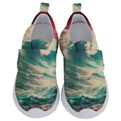 Storm Tsunami Waves Ocean Sea Nautical Nature 2 Kids  Velcro No Lace Shoes