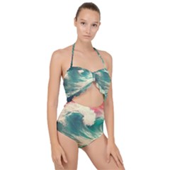 Storm Tsunami Waves Ocean Sea Nautical Nature 2 Scallop Top Cut Out Swimsuit