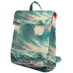 Storm Tsunami Waves Ocean Sea Nautical Nature 2 Flap Top Backpack