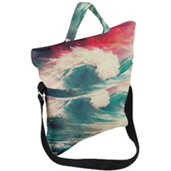 Storm Tsunami Waves Ocean Sea Nautical Nature 2 Fold Over Handle Tote Bag