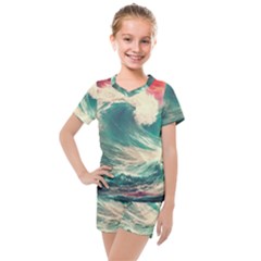 Storm Tsunami Waves Ocean Sea Nautical Nature 2 Kids  Mesh Tee And Shorts Set