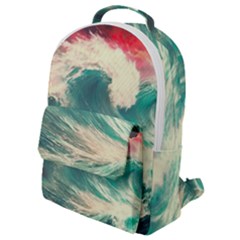 Storm Tsunami Waves Ocean Sea Nautical Nature 2 Flap Pocket Backpack (small)