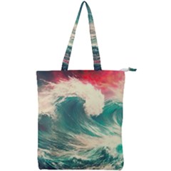 Storm Tsunami Waves Ocean Sea Nautical Nature 2 Double Zip Up Tote Bag by Jancukart