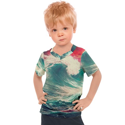 Storm Tsunami Waves Ocean Sea Nautical Nature 2 Kids  Sports Tee by Jancukart