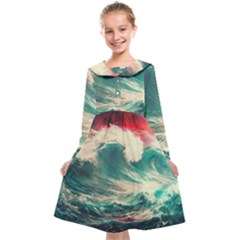 Storm Tsunami Waves Ocean Sea Nautical Nature 2 Kids  Midi Sailor Dress by Jancukart