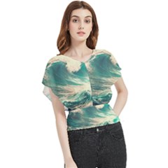 Storm Tsunami Waves Ocean Sea Nautical Nature 2 Butterfly Chiffon Blouse