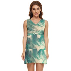 Storm Tsunami Waves Ocean Sea Nautical Nature 2 Tiered Sleeveless Mini Dress