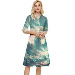 Storm Tsunami Waves Ocean Sea Nautical Nature 2 Classy Knee Length Dress