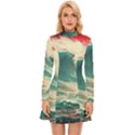 Storm Tsunami Waves Ocean Sea Nautical Nature 2 Long Sleeve Velour Longline Dress View1