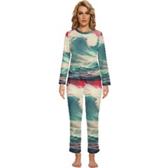 Storm Tsunami Waves Ocean Sea Nautical Nature 2 Womens  Long Sleeve Lightweight Pajamas Set