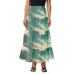 Storm Tsunami Waves Ocean Sea Nautical Nature 2 Tiered Ruffle Maxi Skirt