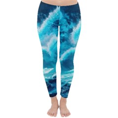 Waves Ocean Sea Tsunami Nautical 3 Classic Winter Leggings by Jancukart