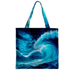 Waves Ocean Sea Tsunami Nautical 3 Zipper Grocery Tote Bag by Jancukart