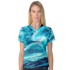 Waves Ocean Sea Tsunami Nautical 3 V-neck Sport Mesh Tee