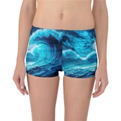 Waves Ocean Sea Tsunami Nautical 3 Reversible Boyleg Bikini Bottoms by Jancukart