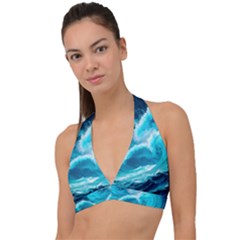 Waves Ocean Sea Tsunami Nautical 3 Halter Plunge Bikini Top by Jancukart