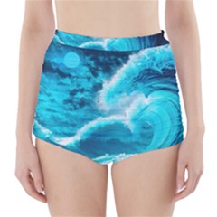 Waves Ocean Sea Tsunami Nautical 3 High-waisted Bikini Bottoms by Jancukart