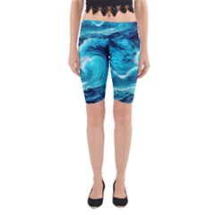 Waves Ocean Sea Tsunami Nautical 3 Yoga Cropped Leggings by Jancukart