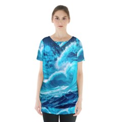 Waves Ocean Sea Tsunami Nautical 3 Skirt Hem Sports Top by Jancukart