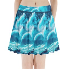 Waves Ocean Sea Tsunami Nautical 3 Pleated Mini Skirt