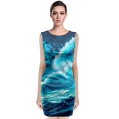 Waves Ocean Sea Tsunami Nautical 3 Sleeveless Velvet Midi Dress by Jancukart