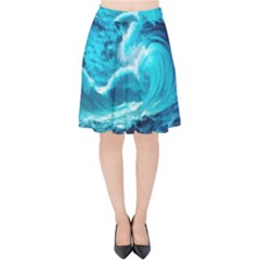 Waves Ocean Sea Tsunami Nautical 3 Velvet High Waist Skirt by Jancukart