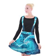 Waves Ocean Sea Tsunami Nautical 3 Suspender Skater Skirt by Jancukart